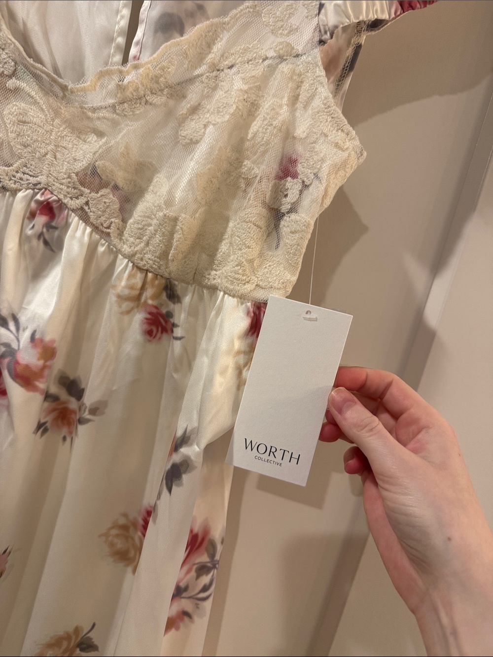 Floral Lace Empire-Waist Nightgown in Cream with Pink Floral Print - Picture 3 of 3